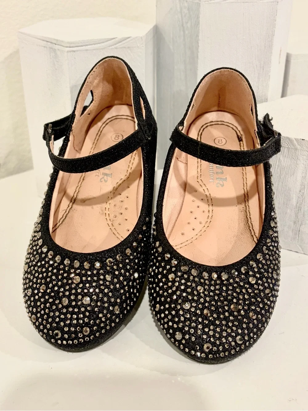 Black Rhinestone Mary Jane Dress Shoes  velcro buckle Girls Toddler size 8